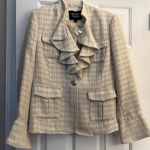 Giancario Ferrari Dress ORNATE Suit Jacket Cream Ruffled Collar Size L NWTS